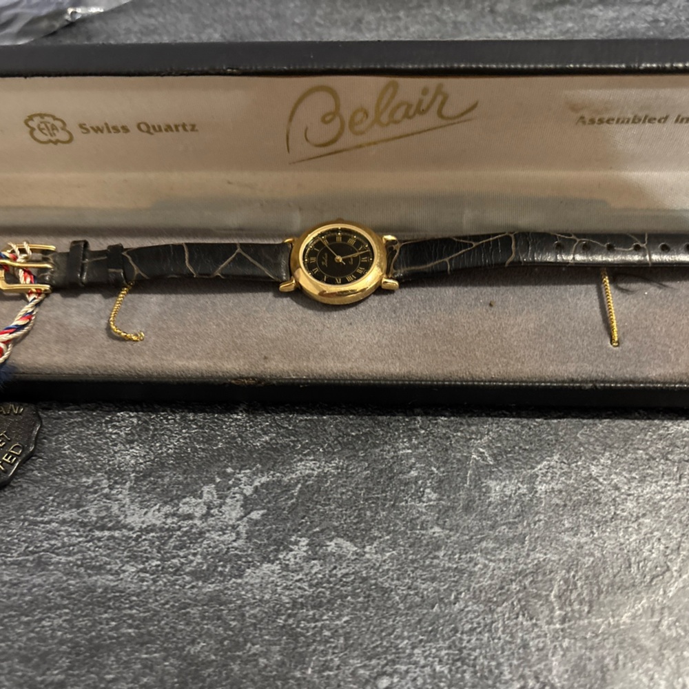 Belair Gold and Black Leather Watch